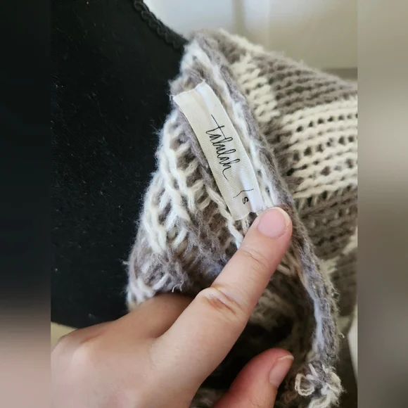 TALULAH Checkered Open-Front Cardigan - Brown and Cream S - Picture 12 of 12